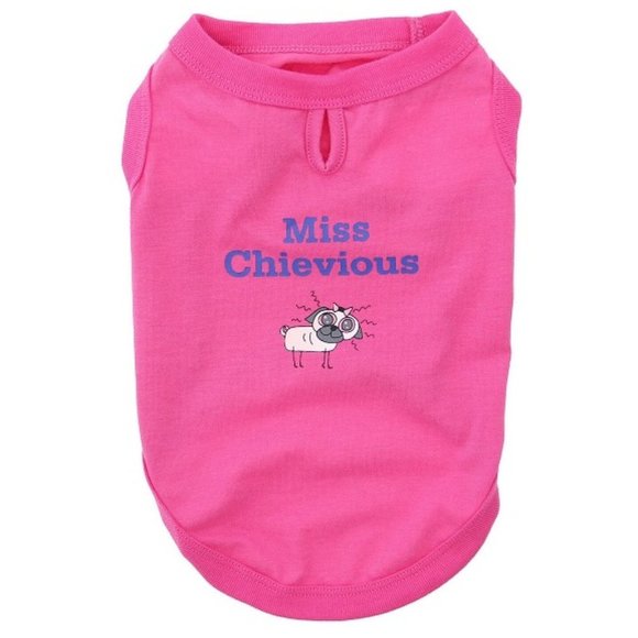Dog Tee Tank Pink Shirt says MISS CHIEVIOUS 16-30 lbs - Picture 3 of 6